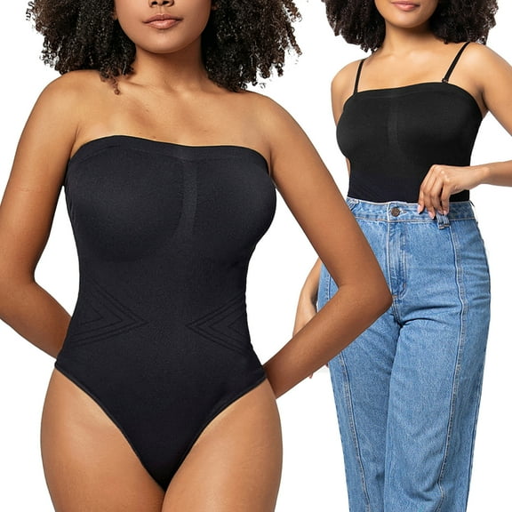Strapless Shapewear Bodysuit for Women Tummy Control Bodysuit with Removable Straps Seamless thong Body Shaper