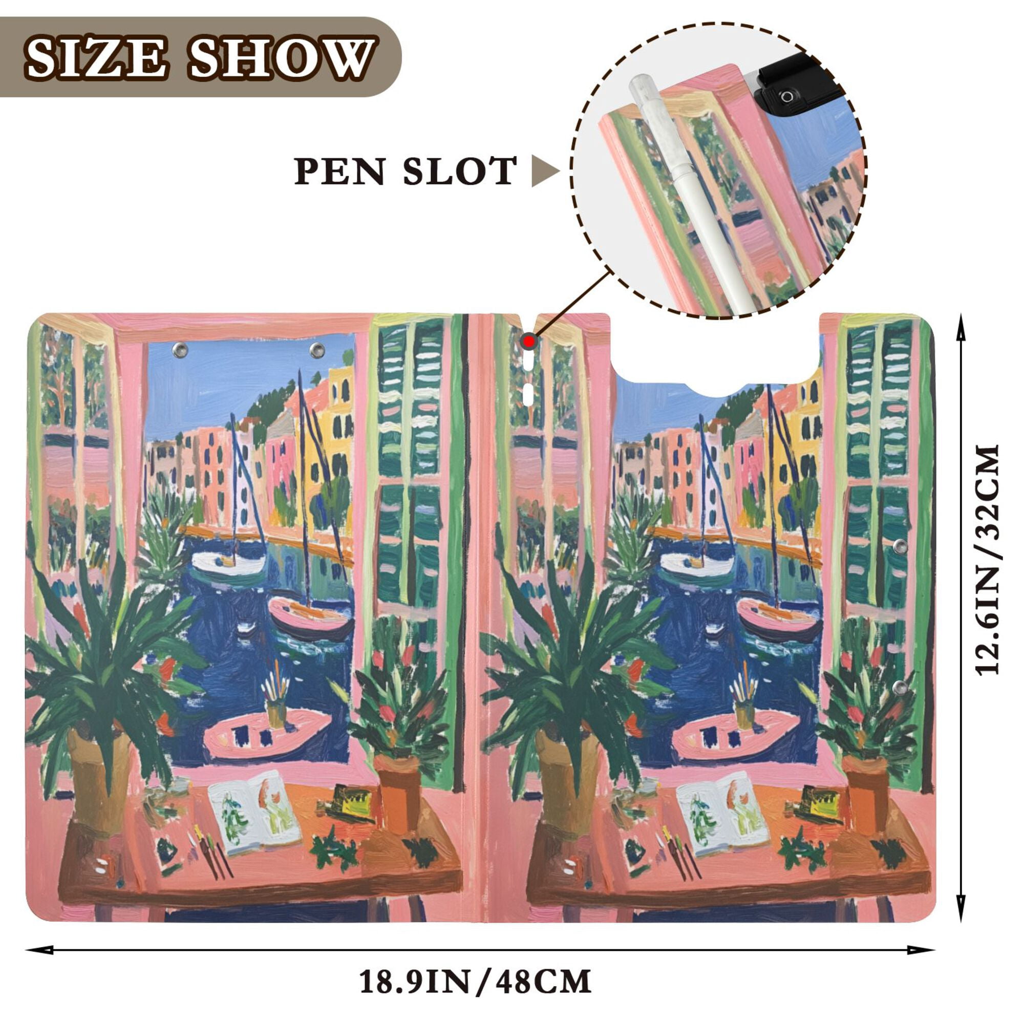 FORMRS A4 Clipboard Folder with Pen Holder Horizontal Foldable School Office Binder, Green Window