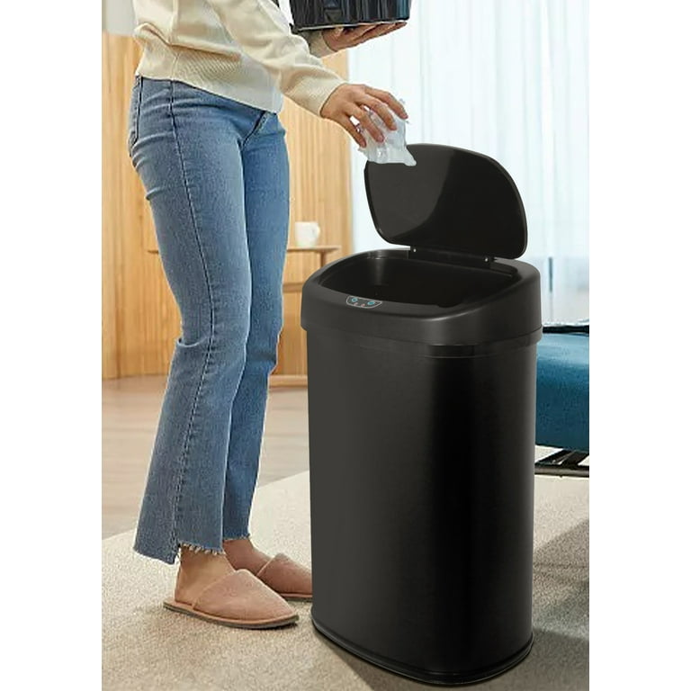 Touch Free Stainless Steel Trash Can 13 Gallon for Kitchen, Automatic Garbage  Can with Lid Trash Bin for Bathroom Kitchen Wastebaskets for Bedroom Auto Open  Trash Cans Motion Sensor， Black 
