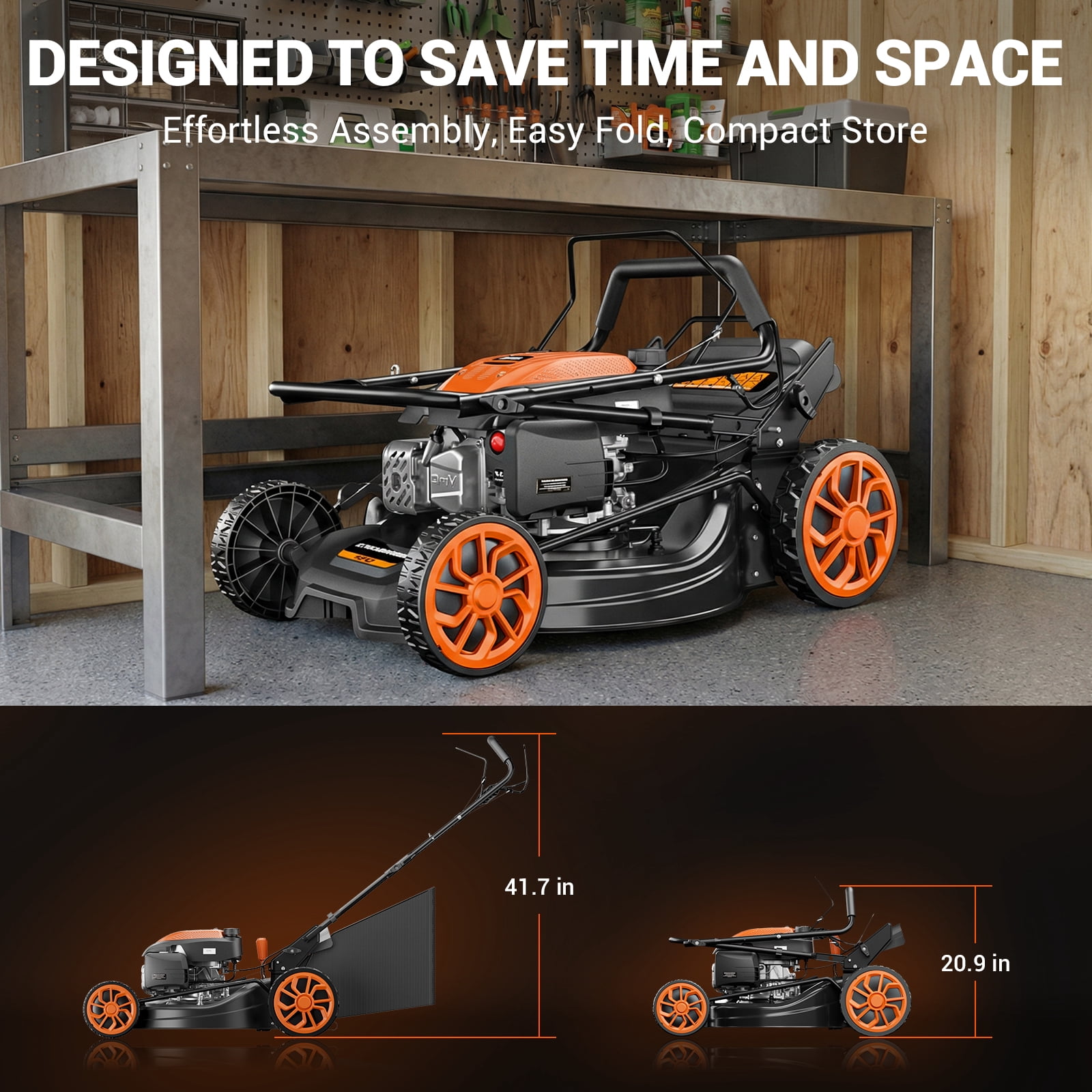 Efurden 21" 170cc Gas Self-Propelled Lawn Mower, 3-in-1, 7-Height Adjustment, 10" Rear Wheels, 17 gal Bag
