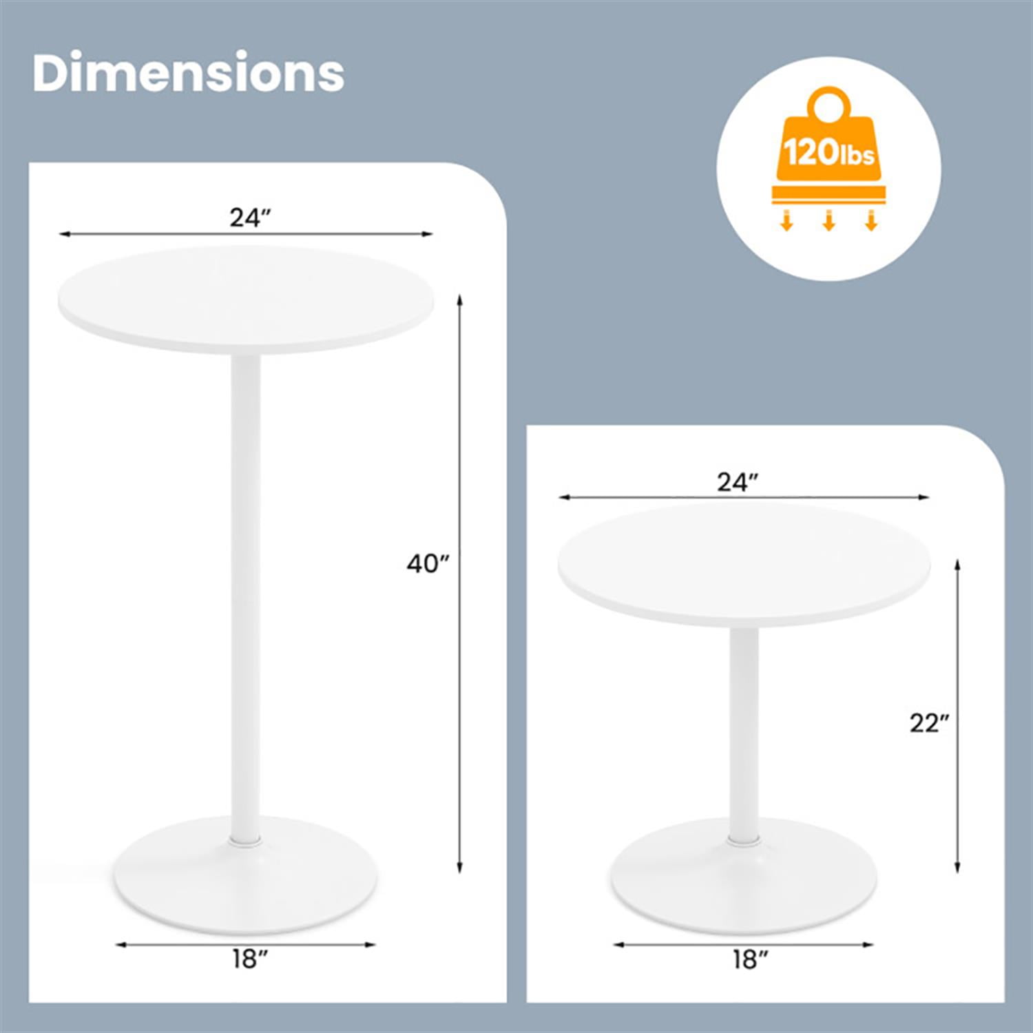 Demi Bonn Marble Round Bistro Pub Table Set of 2, 40" Bar Height Coffee Cocktail Table Metal Base MDF Top, Perfect for Small Space, White