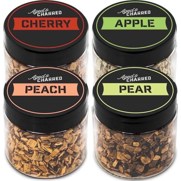 Wood Chips for Cocktail Smoker - Fruit 4-Pack: Apple, Cherry, Peach, Pear Woods Chips for Drinks - Cocktail Smoker Chips - Whiskey Wood Chips by Aged & Charred Fruit Pack