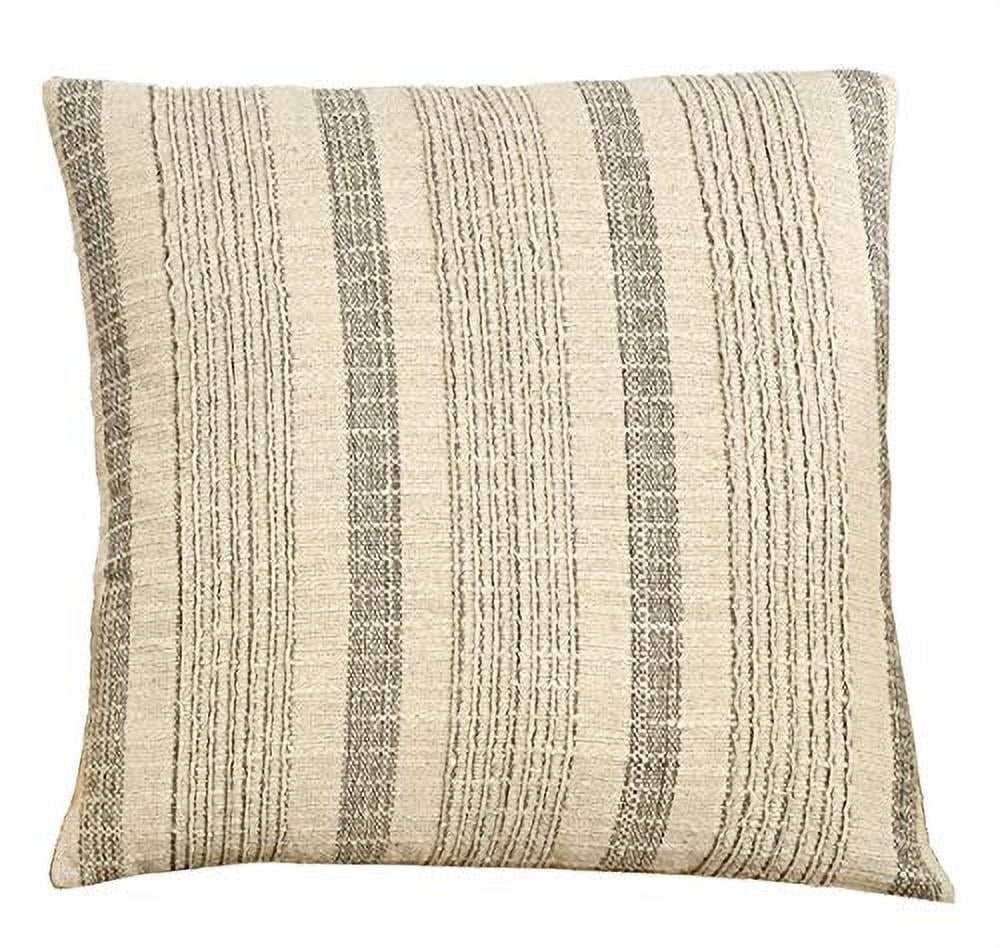Ivory and Gray Striped Cotton Pillow Cover 22"