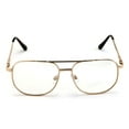 thumbnail image 4 of Metal Aviator Glasses - Big Lens Spring Hinge Square - Gold Gunmetal Old Men Grandpa Nerd Clear Lens, 4 of 5