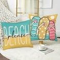 thumbnail image 3 of Hello Summer Pillow Covers 16x16 Inch Set of 4 Flamingo Flip Flops Sand Starfish Beach Please Polka Dot Blue Pink Farmhouse Decorative Throw Pillow Cases for Sofa Couch Home Decor, 3 of 6