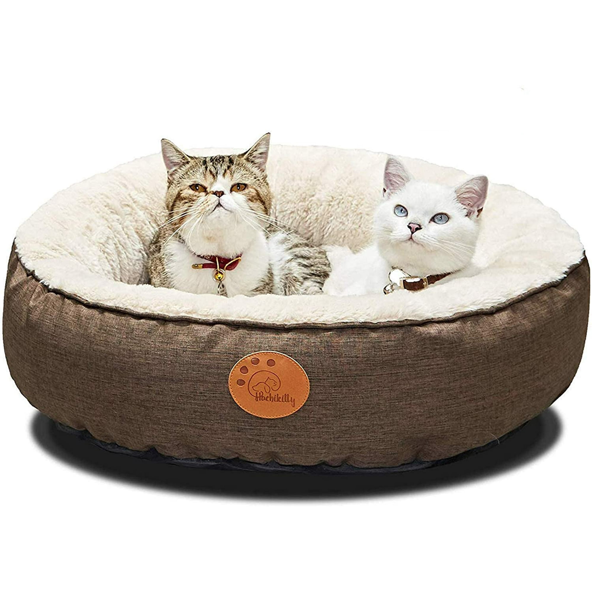 Iguohao Washable Donut Cat Bed Round Cat Beds Indoor Cats Medium Big Cat Bed Machine Washable 24 Brown 24 X 24 X 7 Inches