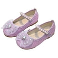 thumbnail image 4 of Hessimy Toddler Little Girls Dress Shoes Heel Mary Jane Bow Flower Wedding Party Shoes Glitter Princess Shoes Flats (Toddler/Little Kid) school Round headed Round headed (Purple,13), 4 of 7