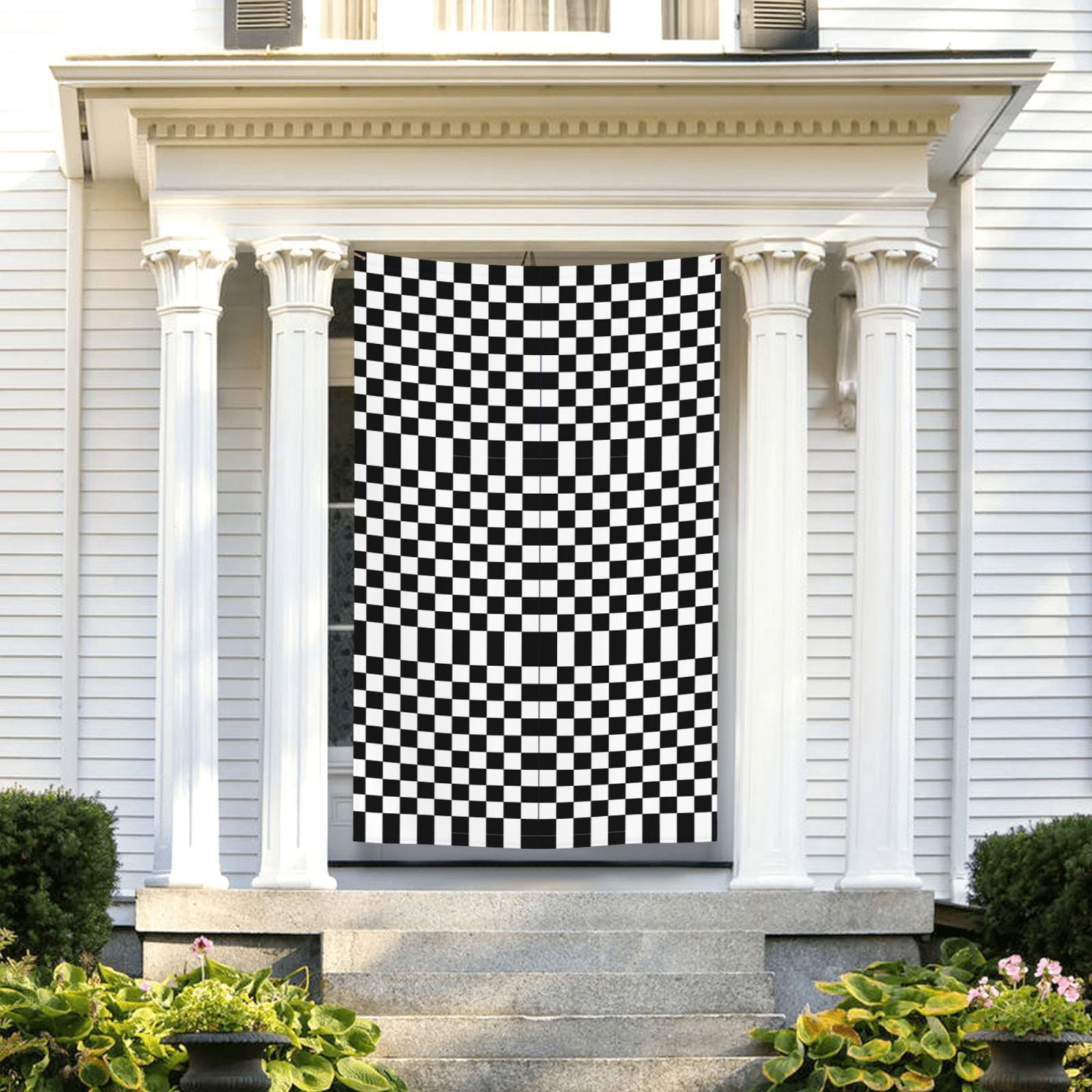 5ft X 8ft White And Black Checkered Pattern Flag Weather-Resistant Polyester Outdoor Decor