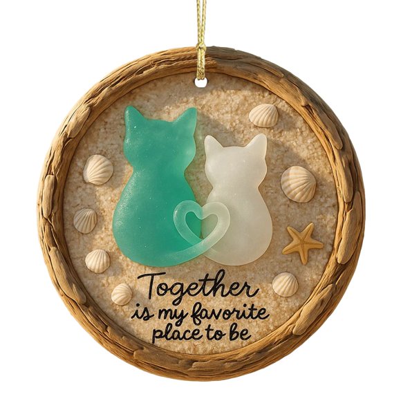 Under $10 Sea Glass Cat Ornament, Acrylic Sea Glass Cat Ornament, Mint Green Sea Glass Cat Acrylic Ornament "My Favorite Place" Beach Themed Hanging Decor for Friends Gift