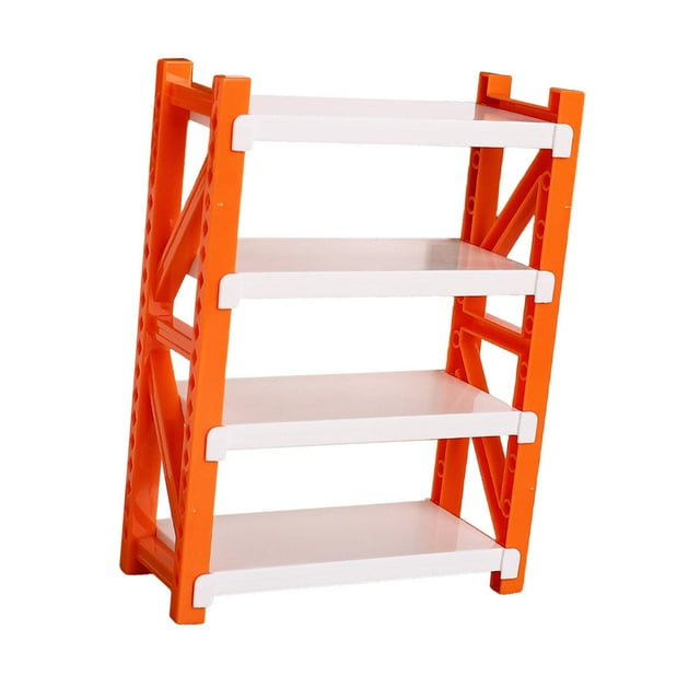 Estantería en miniatura para casa de muñecas, estante de almacenamiento clásico para juegos de simulación, mueble de 4 niveles para casa de muñecas, naranja