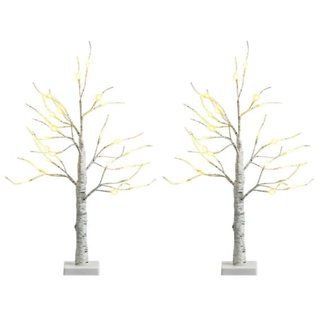 Resenkos Set of 2 Battery-Powered Pre-Lit White Birch Trees - White