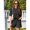 thumbnail image 4 of ValueVibe Outfit Sets for Women 2 Piece Short Sleeve Shorts Lounge Sets Crew Neck Casual Ribbed Pajama Sets with Pockets, Black S, 4 of 8
