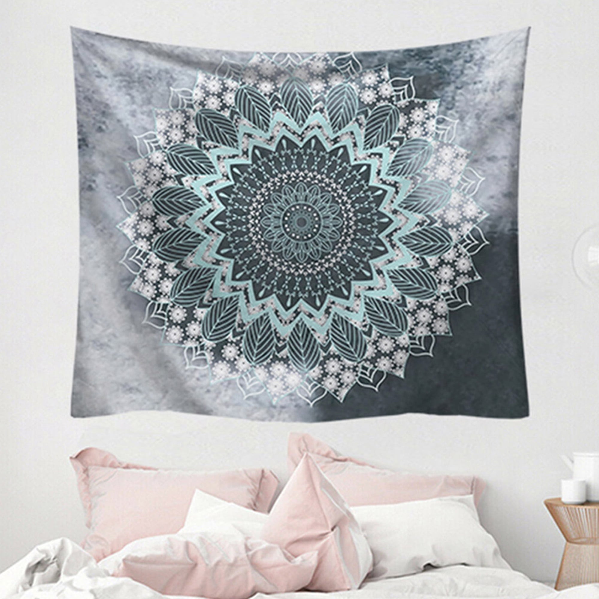 Lifeel White Bohemian Tapestry Wall Hanging Mandala Floral Medallion Hippie Tapestry with Light Brown Aesthetic Wreath Design Cream Wall Decor Blanket for Bedroom Home Dorm Small 50×60 inches 