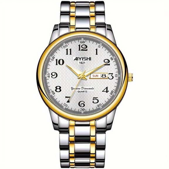 Classic Quartz Round Watch - Date Display, Luminous in Dark, Business Style, Zinc Alloy Case and Strap, Water-Resistant, Electronic Movement, Simple Design for Men