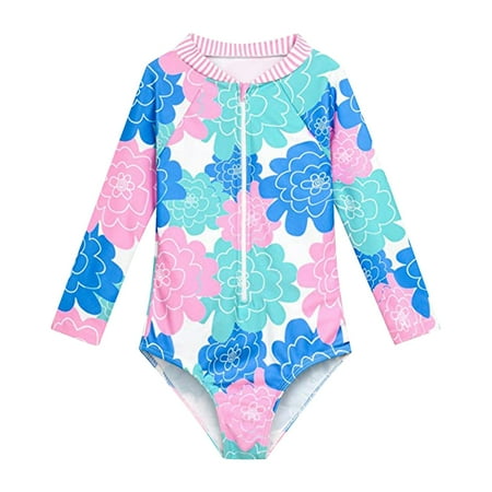 Puawkoer Baby and Toddler Girls Two Piece Bikini for Girls Swimsuit Rash Guard Long Girls Bathing Suits Cover Up Sleeve 1 Piece Zipper Suit Toddler Girl Bathing Suits Upf