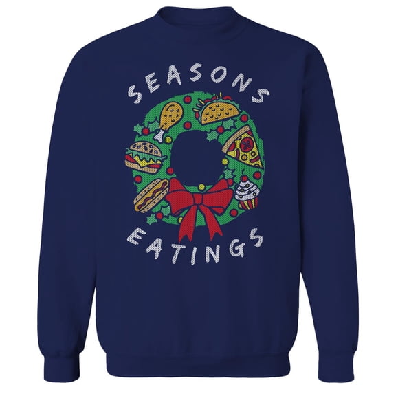 Christmas Holiday Seasons Eating Graphic Navy Men's Cotton Pullover Sweatshirt
