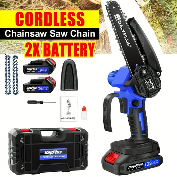Cordless Chainsaw 6 Inch Cordless Powered Chain Saw With 2 Batteries 2 Chains 21V Portable Electric Handheld Chainsaw For Tree Trimming/Branch/Wood Cutting