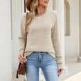 thumbnail image 6 of VISALY Ribbed Long Sleeve Sweater Shirts Lightweight Crewneck Pullover Sweater Cute Fall Business Dressy Casual Work Tunic Tops Cozy Knit Pullover Blouses Fall Outfits Trendy Boho Clothing Beige L, 6 of 9