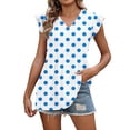 thumbnail image 1 of Craaazy Women Casual V Neck Blouse, Polka Dot/Ombre/Check Print Short Sleeve Ruffle Sleeve Top, Loose Fit Comfy T-shirts for Daily Wear Gifts, 1 of 9