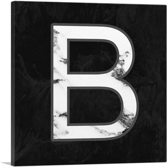 ARTCANVAS Classy Black White Marble Alphabet Letter B Canvas Art Print - Size: 12" x 12" (0.75" Deep)
