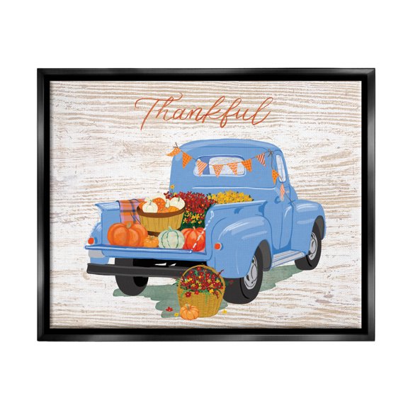 Thankful Farmhouse Harvest Truckload Holiday Graphic Art Jet Black Framed Art Print Wall Art