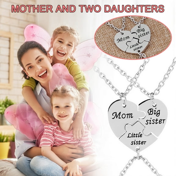 Fzsteel Stainless Steel Personalized Heart Puzzle Necklace for Family - 3 Piece Mother Daughter Jewelry Set - Gift for Her on Anniversary Birthday Valentine's