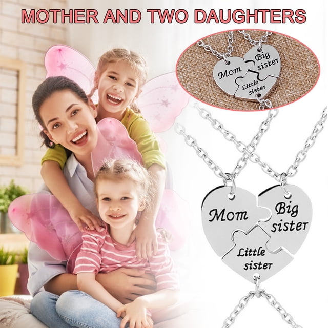HomeKingdee 3 Pcs Stainless Steel Personalized Heart Puzzle Necklace with Name Pendants - Family Jewelry Gift for Mother Daughter Valentine's Day Anniversary