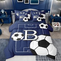 Castle Fairy Teens Female Men Personalized Initial B Bedding Comforter Set 7pcs,Sport Theme Queen Bedding Sets Super Cozy,Ball Gamer Soccer Queen Sheet Sets,Luxury Bedroom Decor,Reversible