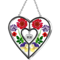 KY&BOSAM Silver Metal & Stained Glass  Mom Heart Suncatcher Home Decor Ornament Wind Chimes Color Box Packing Gifts
