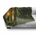thumbnail image 3 of Nature Soft Flannel Fleece Blanket, Fresh Idyllic Morning Scenery Woods with Rising Sun Peaceful Countryside, Cozy Plush for Indoor and Outdoor Use, 70" x 90", Green Marigold Beige, by Ambesonne, 3 of 6
