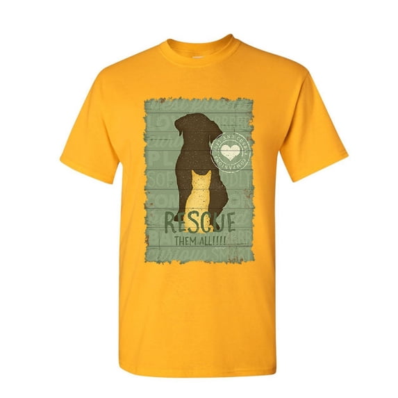 Tee Hunt Rescue Them All T-Shirt Animal Shelter Dog Cat Paw Kitten Puppy Mens Shirt, Yellow, 5X-Large