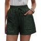 thumbnail image 3 of Pantalones cortos con cordón para mujer, cintura alta, informales, sueltos, pierna ancha, con cordones y bolsillos para verano, 3 of 6