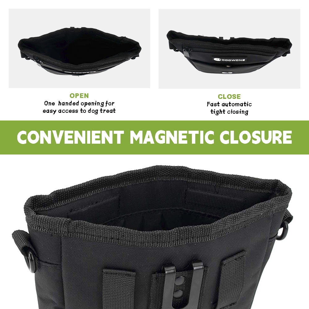 Dog Treat Pouch Pet Training Cross Body Bag, Magnetic Closure Dog Walking Fanny Pack Built-in Poop Bag Dispenser, Adjustable Shoulder Strap (Dog Leash) and Waist Belt (Dog Collar)