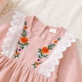 thumbnail image 5 of NZRVAWS Baby Girls Dress Embroidery Banded Long Sleeve Square Neck Dress 1PCS Sun Dress 18-24 Months,Pink, 5 of 7