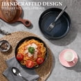 thumbnail image 4 of Vesteel Pasta Bowls Set of 4, 32oz Large Salad Bowls for Dinner Serving Soup, Ceramic Stoneware Pasta Plates with Textured Stripes, Microwave & Dishwasher Safe, Ocean Blue, 4 of 8