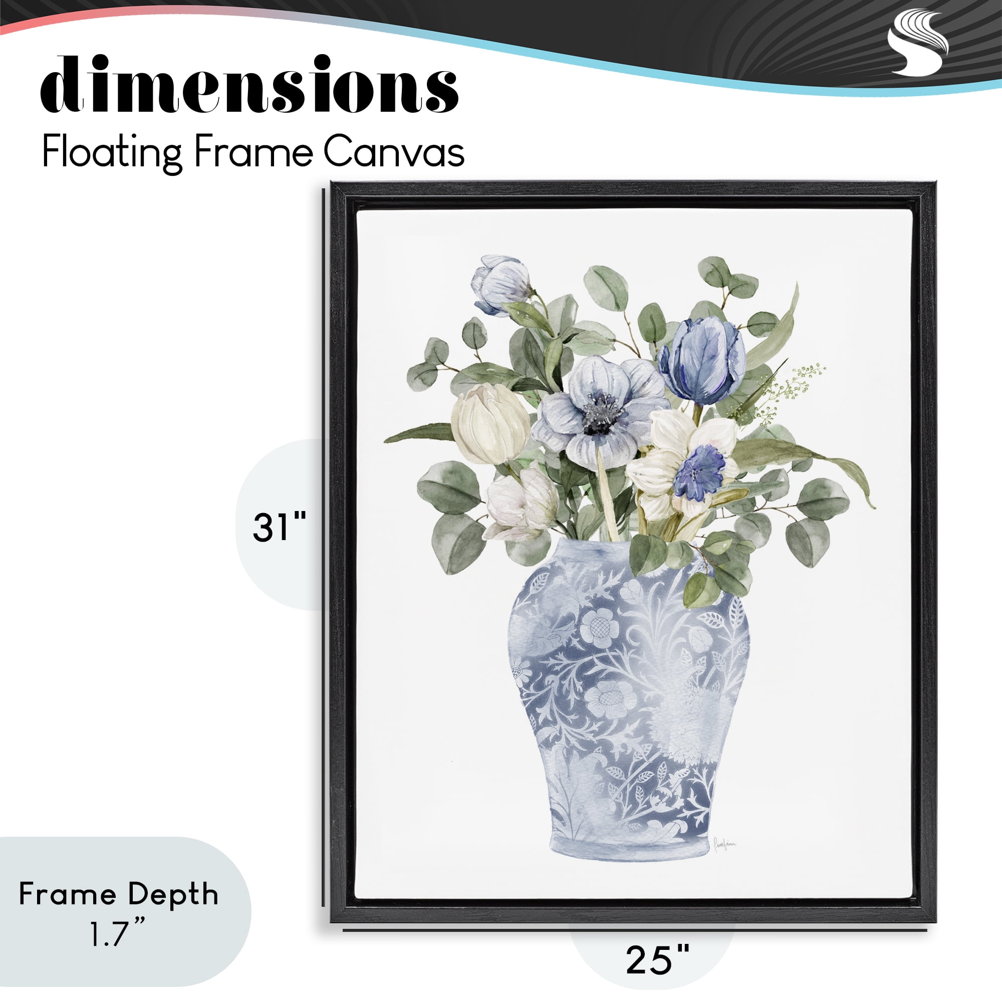 Stupell Industries Ornate Vase Tulips Black Framed Floater Canvas Wall Art, design by Livi Finn
