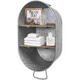 thumbnail image 2 of SOFE Galvanized Oval Washtub Wall Mounted 2-Tier Floating Shelf, Metal Bathroom and Laundry Wall Decor, 2 of 7