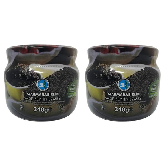 Marmara Birlik Black Olive Paste Plain, Olive Spread, 2 pack -each 12 oz/ 340 gr