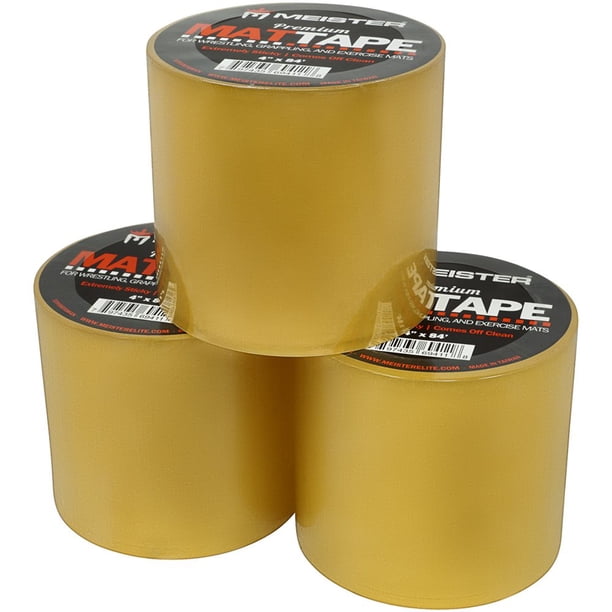 Meister Premium Mat Tape para lucha libre y tapetes de ejercicio - Transparente - 3" x 84 pies - 3 rollos