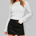 thumbnail image 3 of Suéter de punto elegante Gibobby de color sólido para mujer de manga larga con cuello redondo blanco L, 3 of 5