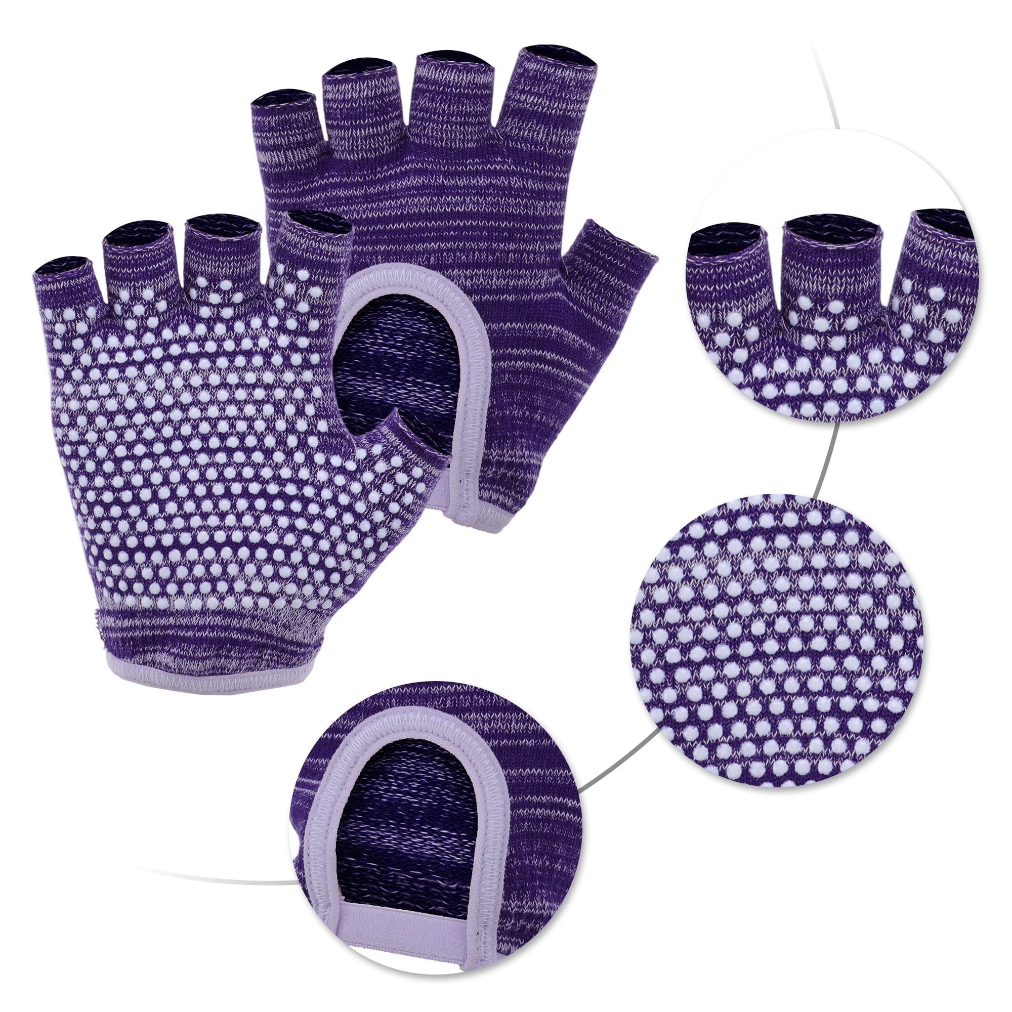 Unique Bargains Non-slip Fingerless Yoga Gloves One Size Purple