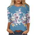 thumbnail image 2 of OKBOP Spring Tops for Women 2024 Blue 3/4 Sleeve Floral Crew Neck T-Shirts Womens Shirts, 2 of 4