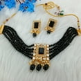 thumbnail image 2 of Efulgenz Faux Pearl Necklace Indian Jewelry Set Crystal Choker Multi Layered Strand Beaded Necklace Earrings Bridal Jewelry Set for Women, Black, 2 of 5