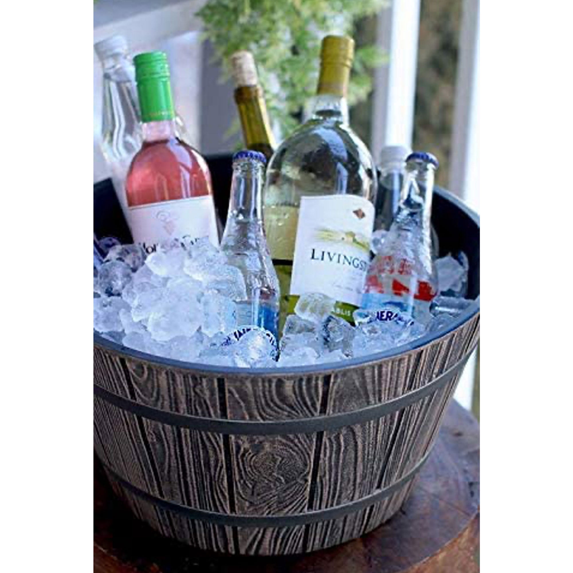 HC Companies 16 Inch Aged Wooden Oak Round Whiskey Barrel Planter (4 Pack)