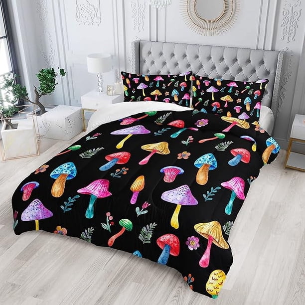 Colorido set de edredón de hongos Tamaño completo Niños hongo Flora Juego de cama