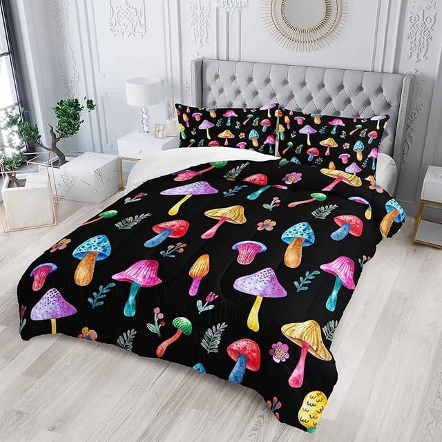 Colorido set de edredón de hongos Tamaño completo Niños hongo Flora Juego de cama