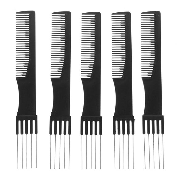 HEANUJJ 5Pcs 2 in 1 Hairdressing Comb Metal Hair Pick Black Durable and Professional