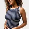 thumbnail image 2 of Free Country Women's Popcorn Stripe High Neck Tankini Top Navy Popcorn Stripe S, 2 of 3