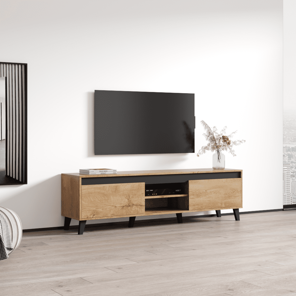 Nord II TV Stand for TVs up to 75", Mid-Century Modern Matte 67" Entertainment Center, TV Media Console with Storage Cabinets