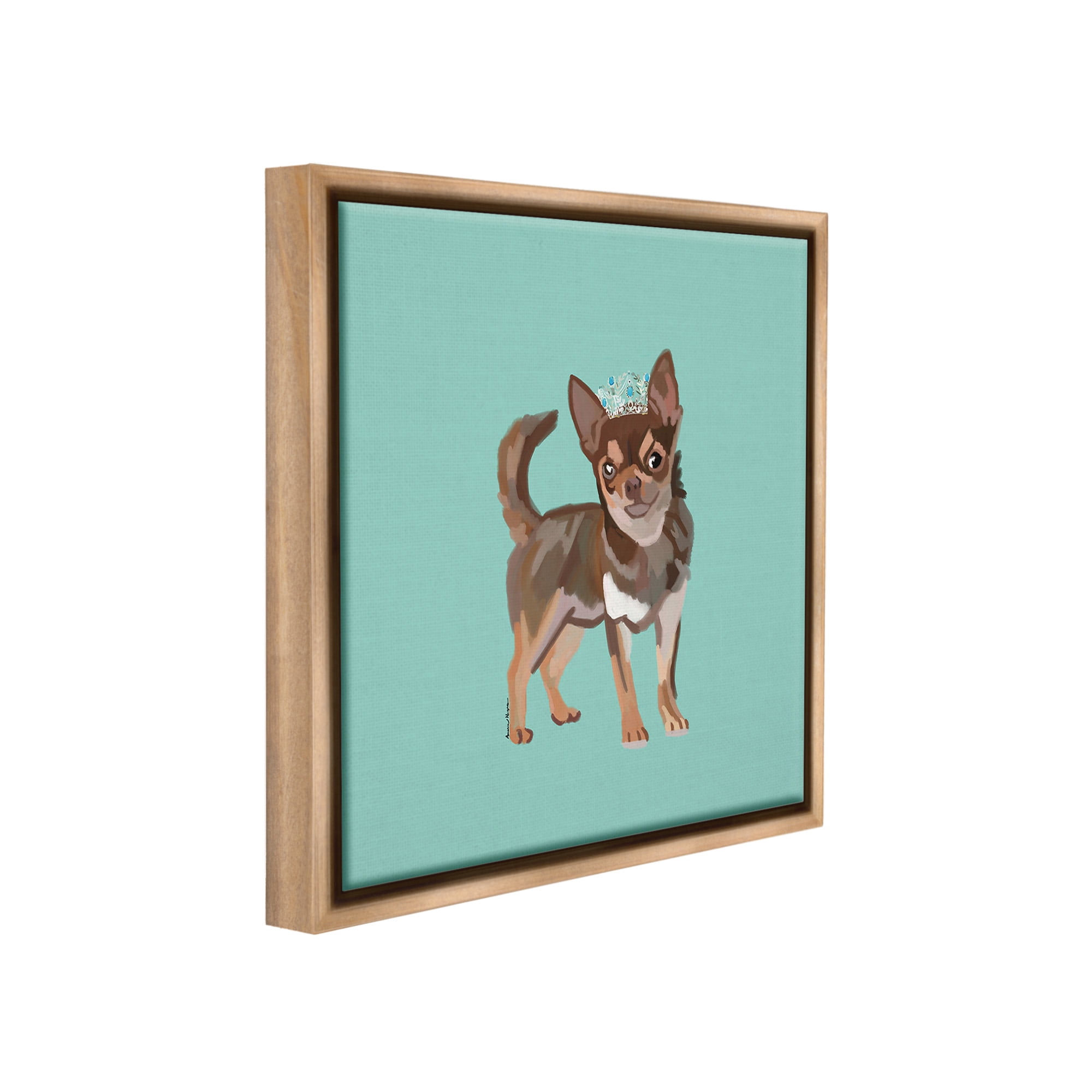 Stupell Industries Chihuahua with Crown Animals & Insects Painting Brown Floater Framed Canvas Art Print Wall Art, 18 x 18